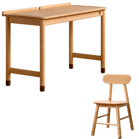 Beech Solid Wood Childrens Learning Desk Natural Finish Adjustable Height Writing Table for Kids