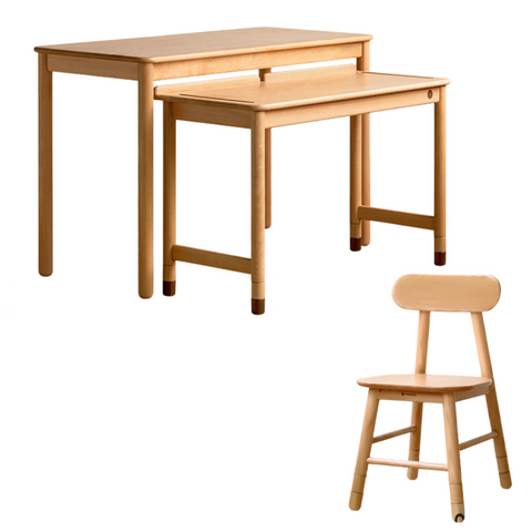 Beech Solid Wood Childrens Learning Desk Natural Finish Adjustable Height Writing Table for Kids