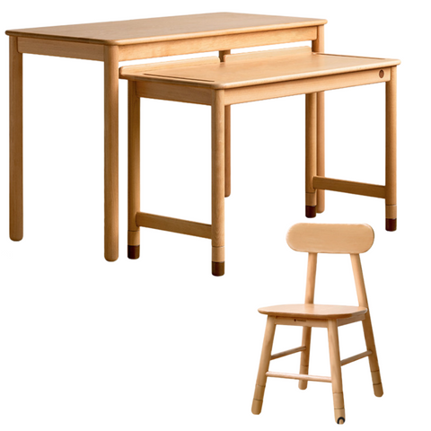 Beech Solid Wood Childrens Learning Desk Natural Finish Adjustable Height Writing Table for Kids