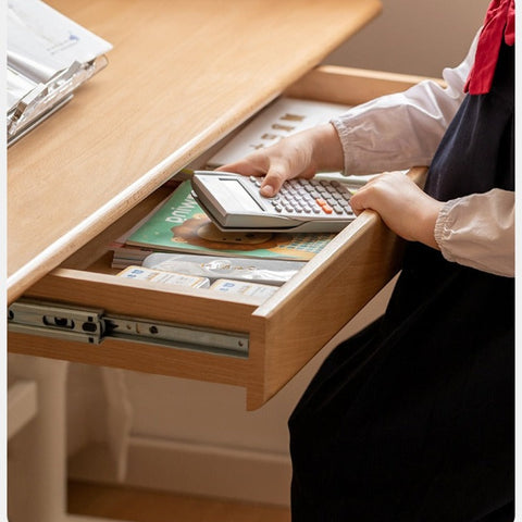 Beech Solid Wood Adjustable Kids Study Desk with Hand Crank Height Lift and Pegboard Shelf Natural Finish