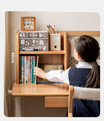 Beech Solid Wood Adjustable Kids Study Desk with Hand Crank Height Lift and Pegboard Shelf Natural Finish