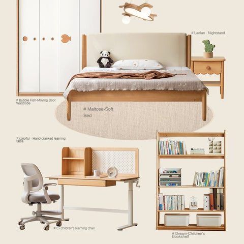 Beech Solid Wood Adjustable Kids Study Desk with Hand Crank Height Lift and Pegboard Shelf Natural Finish