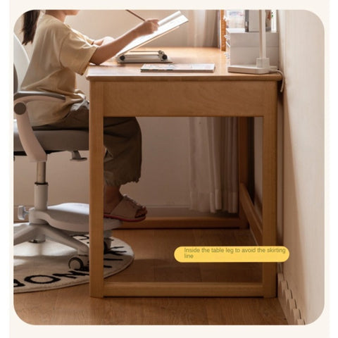 Beech Solid Wood Childrens Desk Natural Finish with Double Drawers for Study & Writing