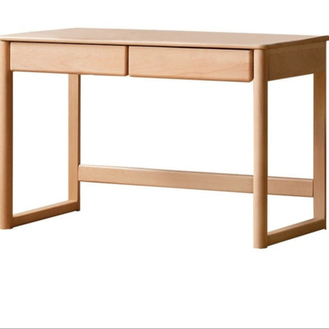 Beech Solid Wood Childrens Desk Natural Finish with Double Drawers for Study & Writing