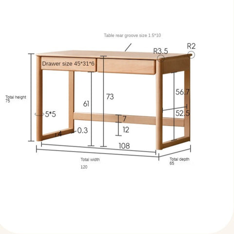 Beech Solid Wood Childrens Desk Natural Finish with Double Drawers for Study & Writing