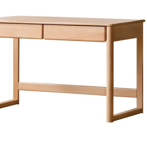 Beech Solid Wood Childrens Desk Natural Finish with Double Drawers for Study & Writing