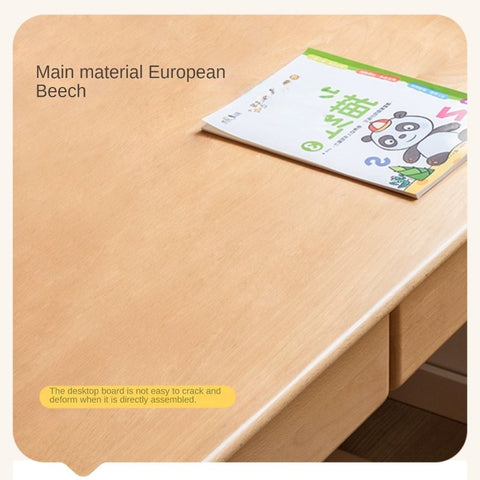 Beech Solid Wood Childrens Desk Natural Finish with Double Drawers for Study & Writing