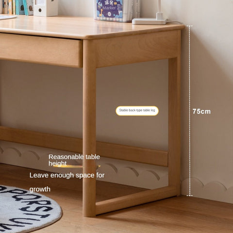 Beech Solid Wood Childrens Desk Natural Finish with Double Drawers for Study & Writing