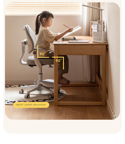 Beech Solid Wood Childrens Desk Natural Finish with Double Drawers for Study & Writing