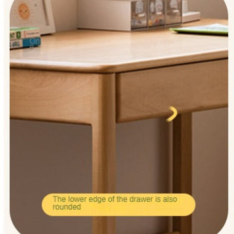 Beech Solid Wood Childrens Desk Natural Finish with Double Drawers for Study & Writing