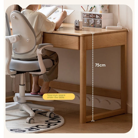 Beech Solid Wood Childrens Desk Natural Finish with Double Drawers for Study & Writing