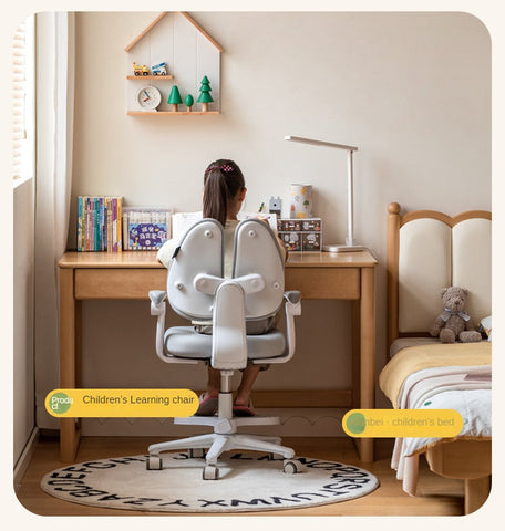 Beech Solid Wood Childrens Desk Natural Finish with Double Drawers for Study & Writing