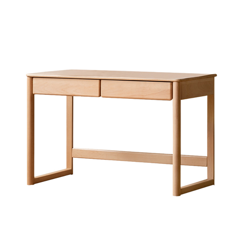 Beech Solid Wood Childrens Desk Natural Finish with Double Drawers for Study & Writing
