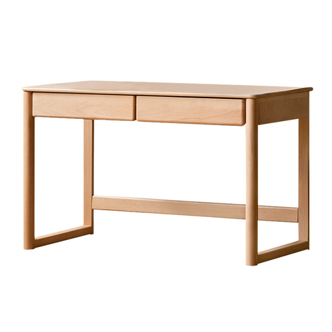 Beech Solid Wood Childrens Desk Natural Finish with Double Drawers for Study & Writing