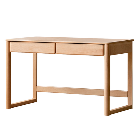Beech Solid Wood Childrens Desk Natural Finish with Double Drawers for Study & Writing