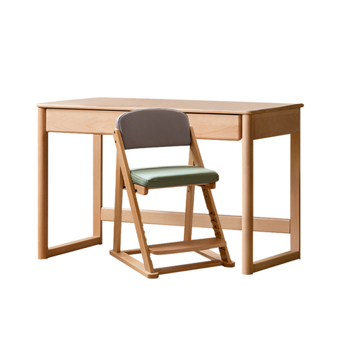 Beech Solid Wood Childrens Desk Natural Finish with Double Drawers for Study & Writing