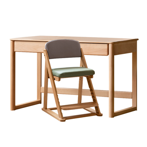 Beech Solid Wood Childrens Desk Natural Finish with Double Drawers for Study & Writing