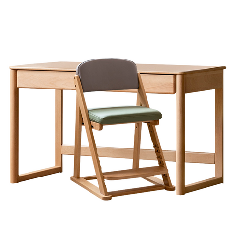 Beech Solid Wood Childrens Desk Natural Finish with Double Drawers for Study & Writing