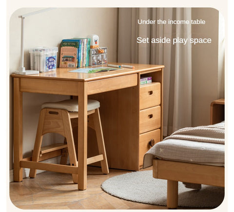 Beech Solid Wood Adjustable Children Study Chair with Leather Seat & Stackable Design in Olive Green Milky White Lemon Yellow