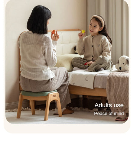 Beech Solid Wood Adjustable Children Study Chair with Leather Seat & Stackable Design in Olive Green Milky White Lemon Yellow