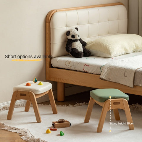 Beech Solid Wood Adjustable Children Study Chair with Leather Seat & Stackable Design in Olive Green Milky White Lemon Yellow