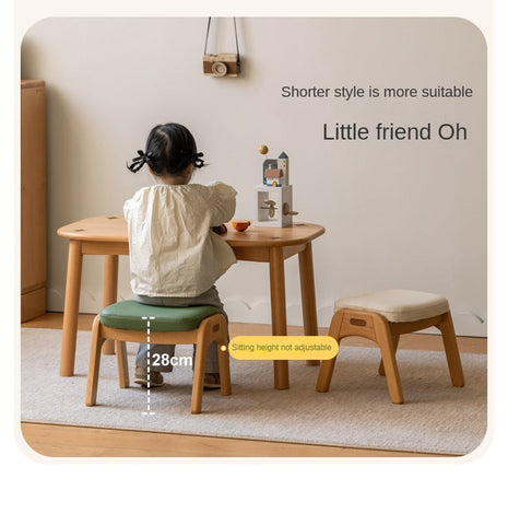 Beech Solid Wood Adjustable Children Study Chair with Leather Seat & Stackable Design in Olive Green Milky White Lemon Yellow