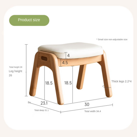 Beech Solid Wood Adjustable Children Study Chair with Leather Seat & Stackable Design in Olive Green Milky White Lemon Yellow