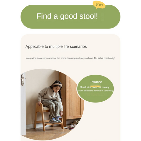 Beech Solid Wood Adjustable Children Study Chair with Leather Seat & Stackable Design in Olive Green Milky White Lemon Yellow