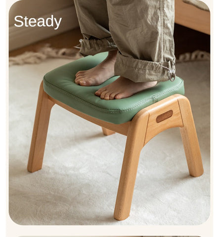 Beech Solid Wood Adjustable Children Study Chair with Leather Seat & Stackable Design in Olive Green Milky White Lemon Yellow