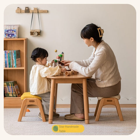 Beech Solid Wood Adjustable Children Study Chair with Leather Seat & Stackable Design in Olive Green Milky White Lemon Yellow