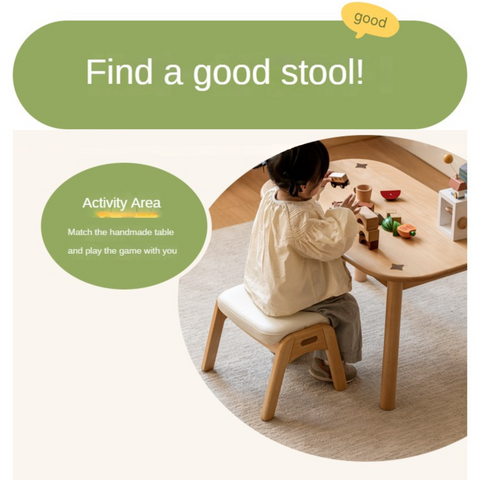 Beech Solid Wood Adjustable Children Study Chair with Leather Seat & Stackable Design in Olive Green Milky White Lemon Yellow