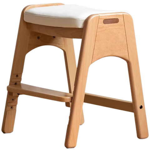 Beech Solid Wood Adjustable Children Study Chair with Leather Seat & Stackable Design in Olive Green Milky White Lemon Yellow