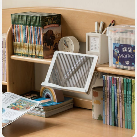 Beech Solid Wood Adjustable Height Children Study Table Natural Finish Liftable Desk for Home Learning