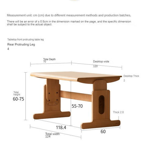 Beech Solid Wood Adjustable Height Children Study Table Natural Finish Liftable Desk for Home Learning