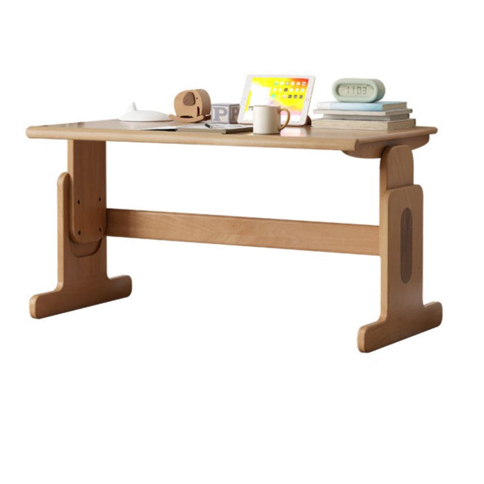 Beech Solid Wood Adjustable Height Children Study Table Natural Finish Liftable Desk for Home Learning