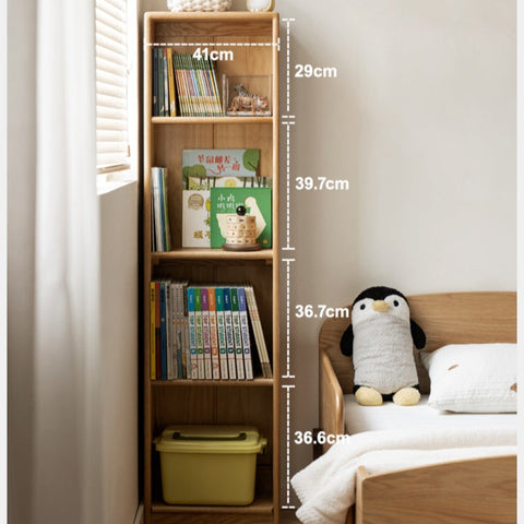 Oak Solid Wood Adjustable Kids Study Desk and Bookshelf Natural Finish Space Saving Liftable Table with Storage