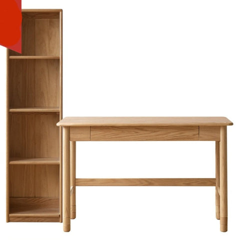 Oak Solid Wood Adjustable Kids Study Desk and Bookshelf Natural Finish Space Saving Liftable Table with Storage