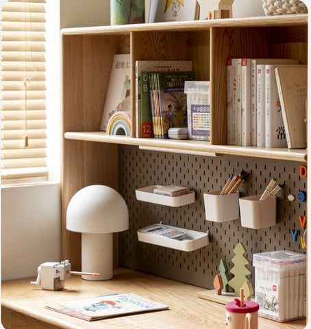 Oak Solid Wood Adjustable Kids Study Desk and Bookshelf Natural Finish Space Saving Liftable Table with Storage