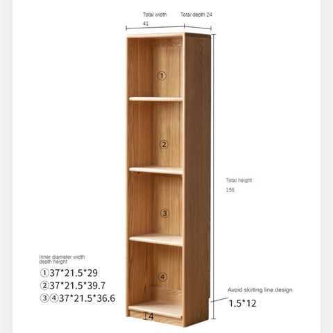 Oak Solid Wood Adjustable Kids Study Desk and Bookshelf Natural Finish Space Saving Liftable Table with Storage