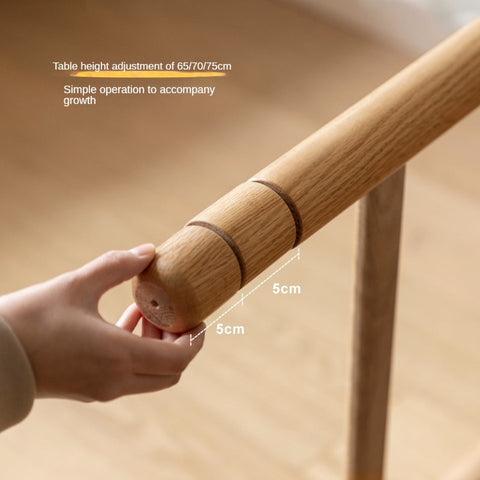 Oak Solid Wood Adjustable Kids Study Desk and Bookshelf Natural Finish Space Saving Liftable Table with Storage