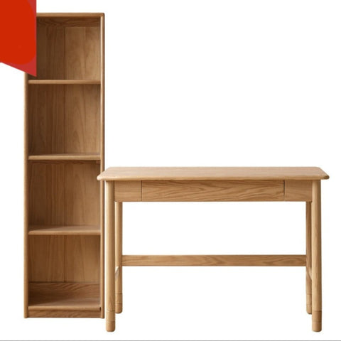 Oak Solid Wood Adjustable Kids Study Desk and Bookshelf Natural Finish Space Saving Liftable Table with Storage
