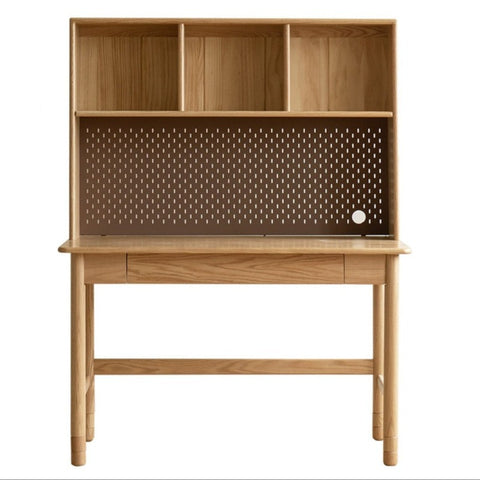 Oak Solid Wood Adjustable Kids Study Desk and Bookshelf Natural Finish Space Saving Liftable Table with Storage