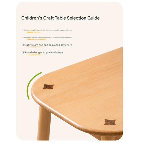 Beech Solid Wood Natural Finish Handmade Childrens Table for Study Play & Craft