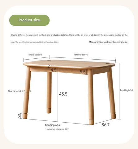 Beech Solid Wood Natural Finish Handmade Childrens Table for Study Play & Craft