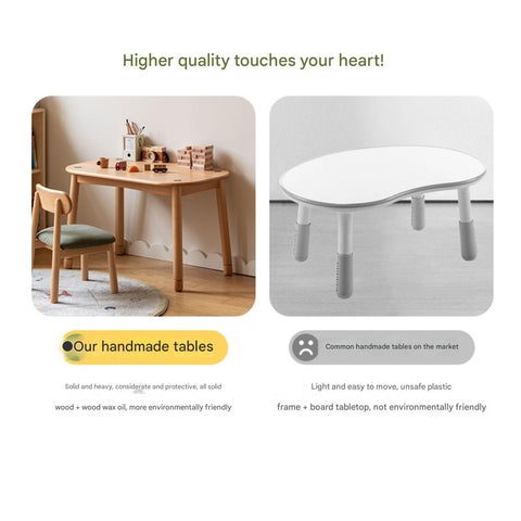 Beech Solid Wood Natural Finish Handmade Childrens Table for Study Play & Craft
