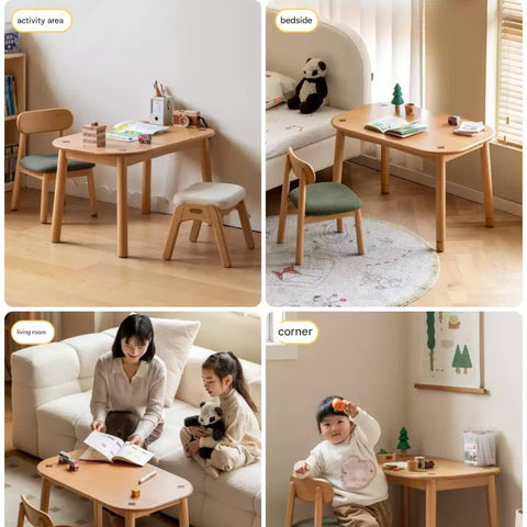 Beech Solid Wood Natural Finish Handmade Childrens Table for Study Play & Craft