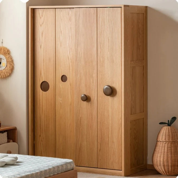 Oak, Solid Rubberwood Kids Sliding Door Wardrobe