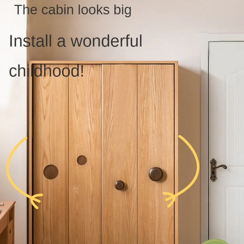 Oak, Solid Rubberwood Kids Sliding Door Wardrobe