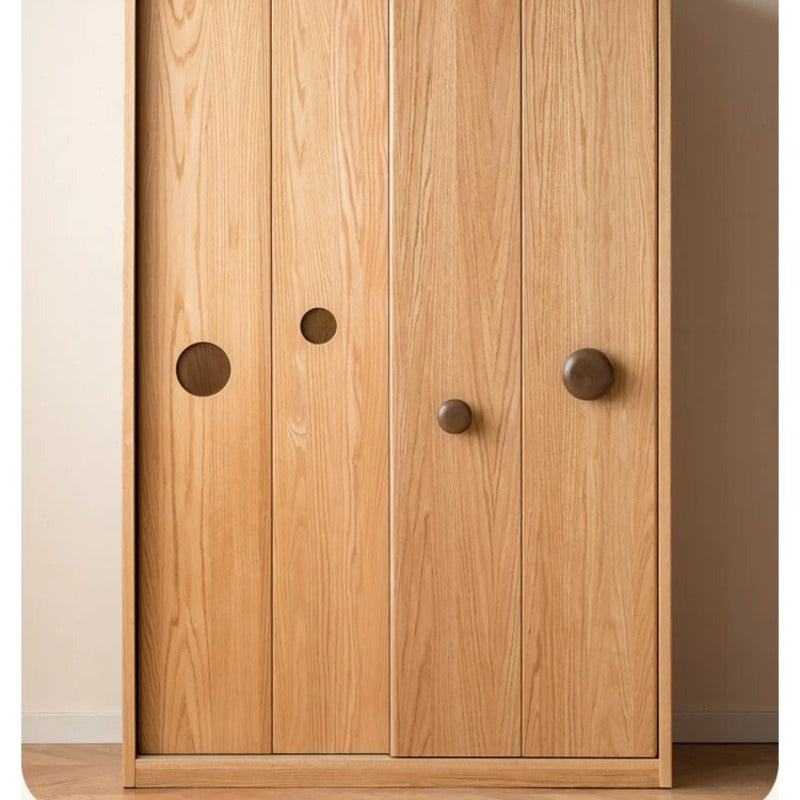 Oak, Solid Rubberwood Kids Sliding Door Wardrobe