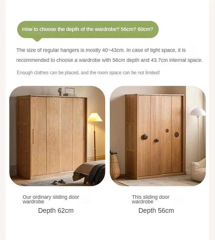 Oak, Solid Rubberwood Kids Sliding Door Wardrobe